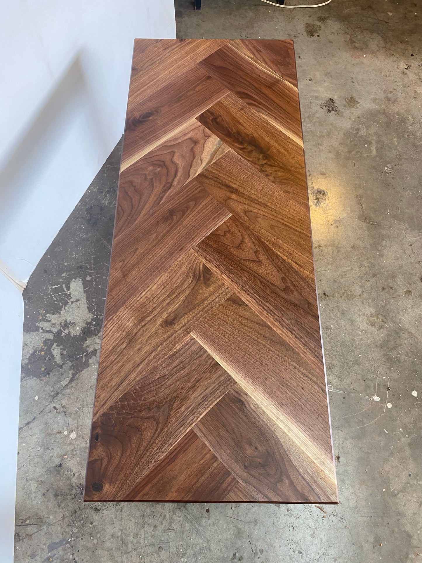 Custom Ottoman Coffee Table with Herringbone Pattern in Solid Walnut