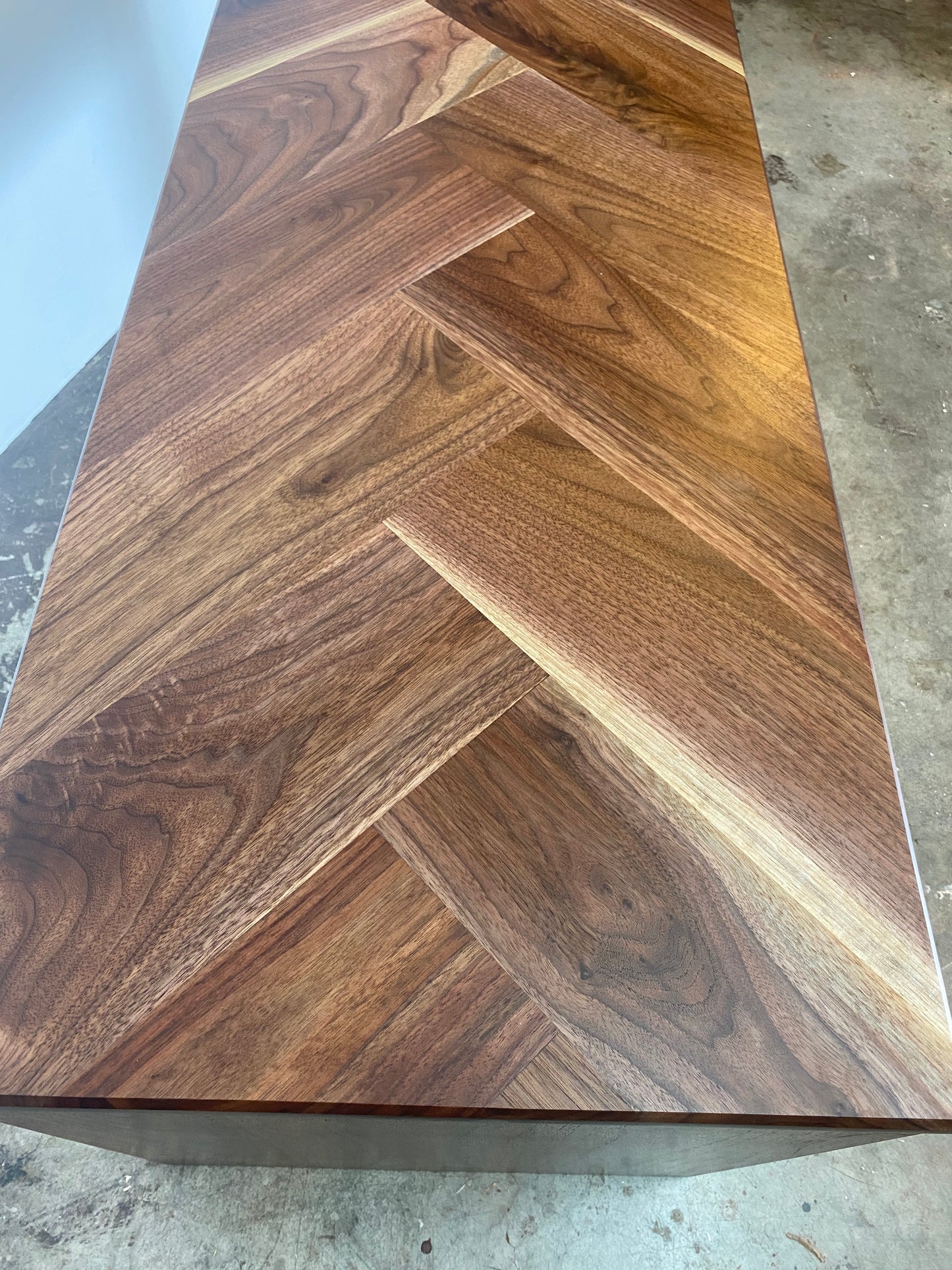 Custom Ottoman Coffee Table with Herringbone Pattern in Solid Walnut