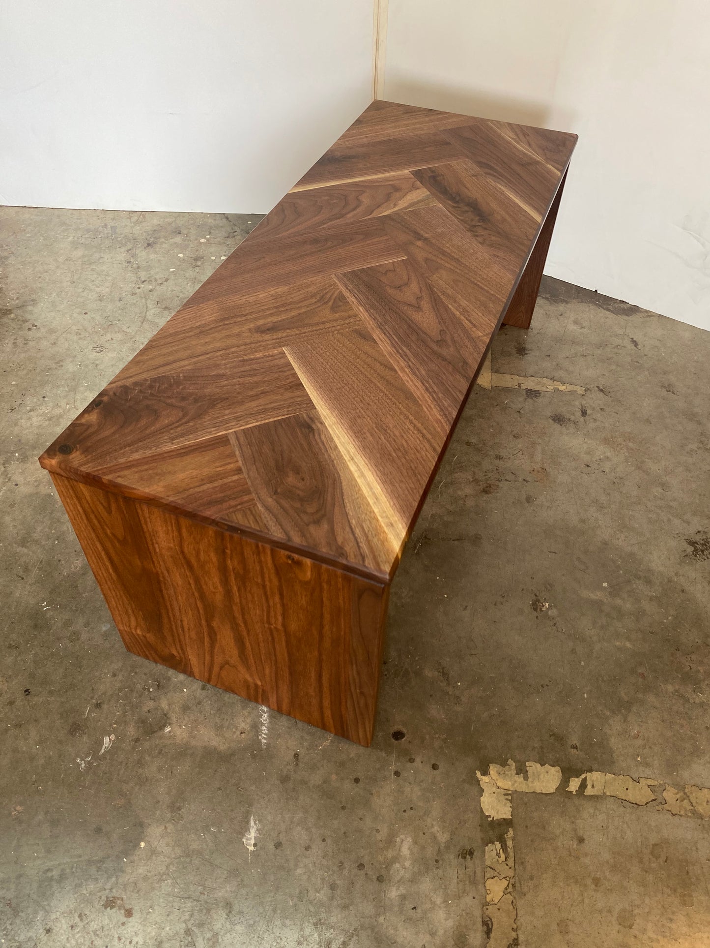 Custom Ottoman Coffee Table with Herringbone Pattern in Solid Walnut