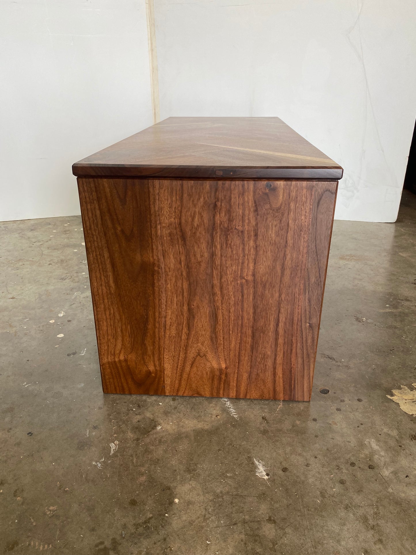 Custom Ottoman Coffee Table with Herringbone Pattern in Solid Walnut