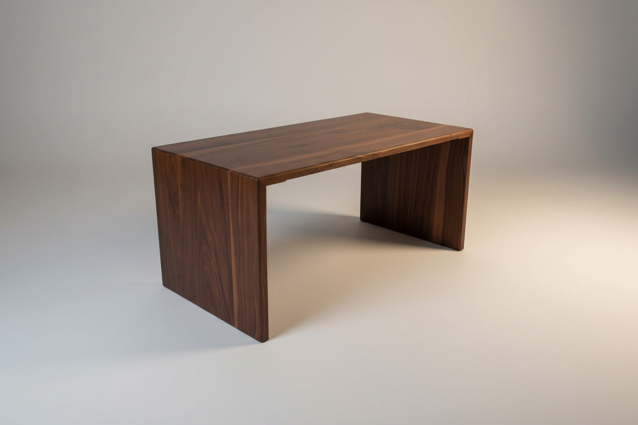 minimalist wood coffee table, hand made in america out of walnut grown and milled in ohio