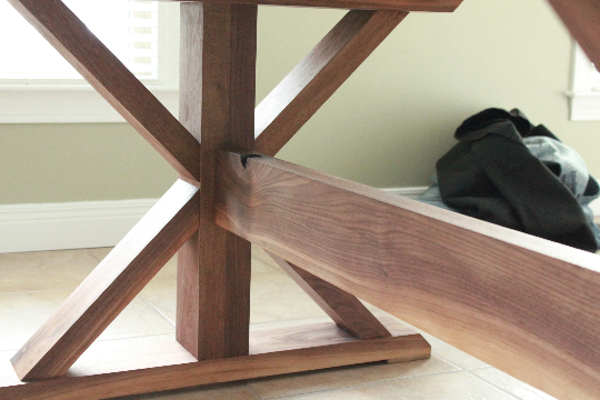 Walnut Craftsman Trestle Dining Table - Stunning Herringbone Table Top