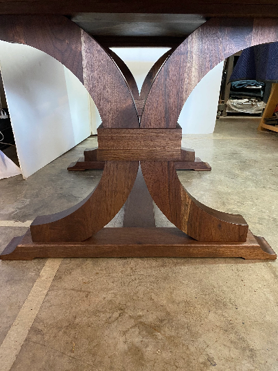 Stunning Herringbone Dining table with Solid Walnut Traditional Trestle Base