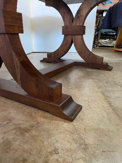 Stunning Herringbone Dining table with Solid Walnut Traditional Trestle Base