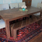 Herringbone trestle dining table, Mission dining table with X base, modern farmhouse dining table handmade in columbus ohio, parsons dining table, four leg dining table with bench handmade in columbus ohio