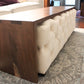 ottoman coffee table, walnut coffee table handmade in columbus ohio, ottoman table overlay, custom overlay for ottoman, wood ottoman cover, waterfall ottoman table, over ottoman coffee table,