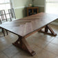 Herringbone trestle dining table, Mission dining table with X base, modern farmhouse dining table handmade in columbus ohio