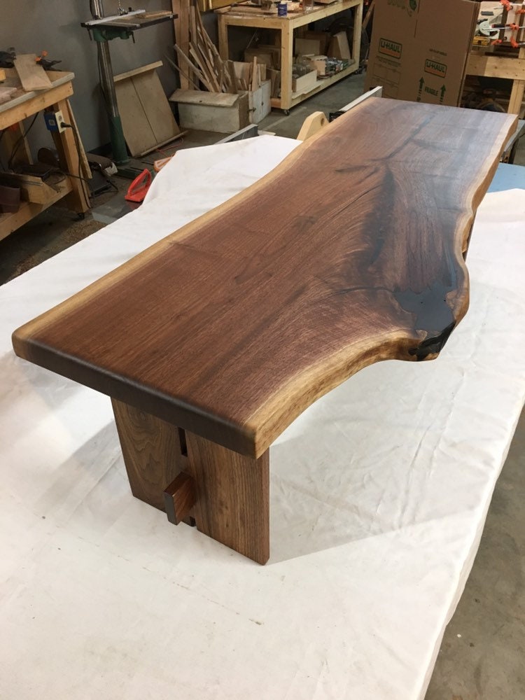 Modern Live Edge Walnut Trestle Bench