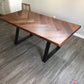 Handmade Walnut Dining Table with Metal Legs & Solid Walnut Herringbone Table Top