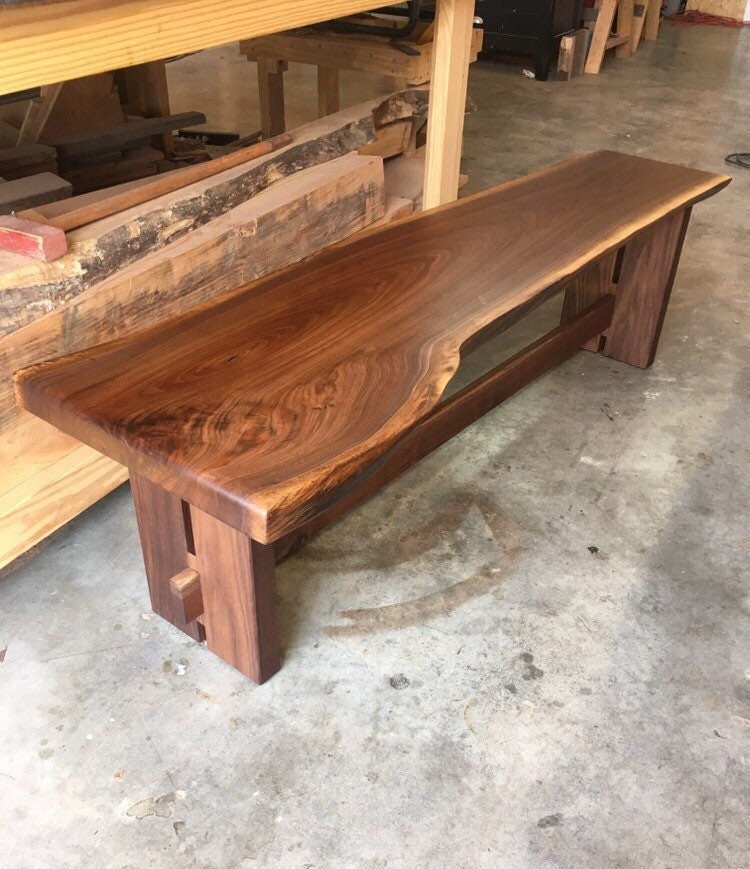 Modern Live Edge Walnut Trestle Bench