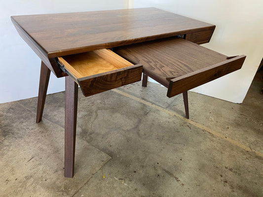 MCM Walnut Writing Desk With Push To Open Drawers