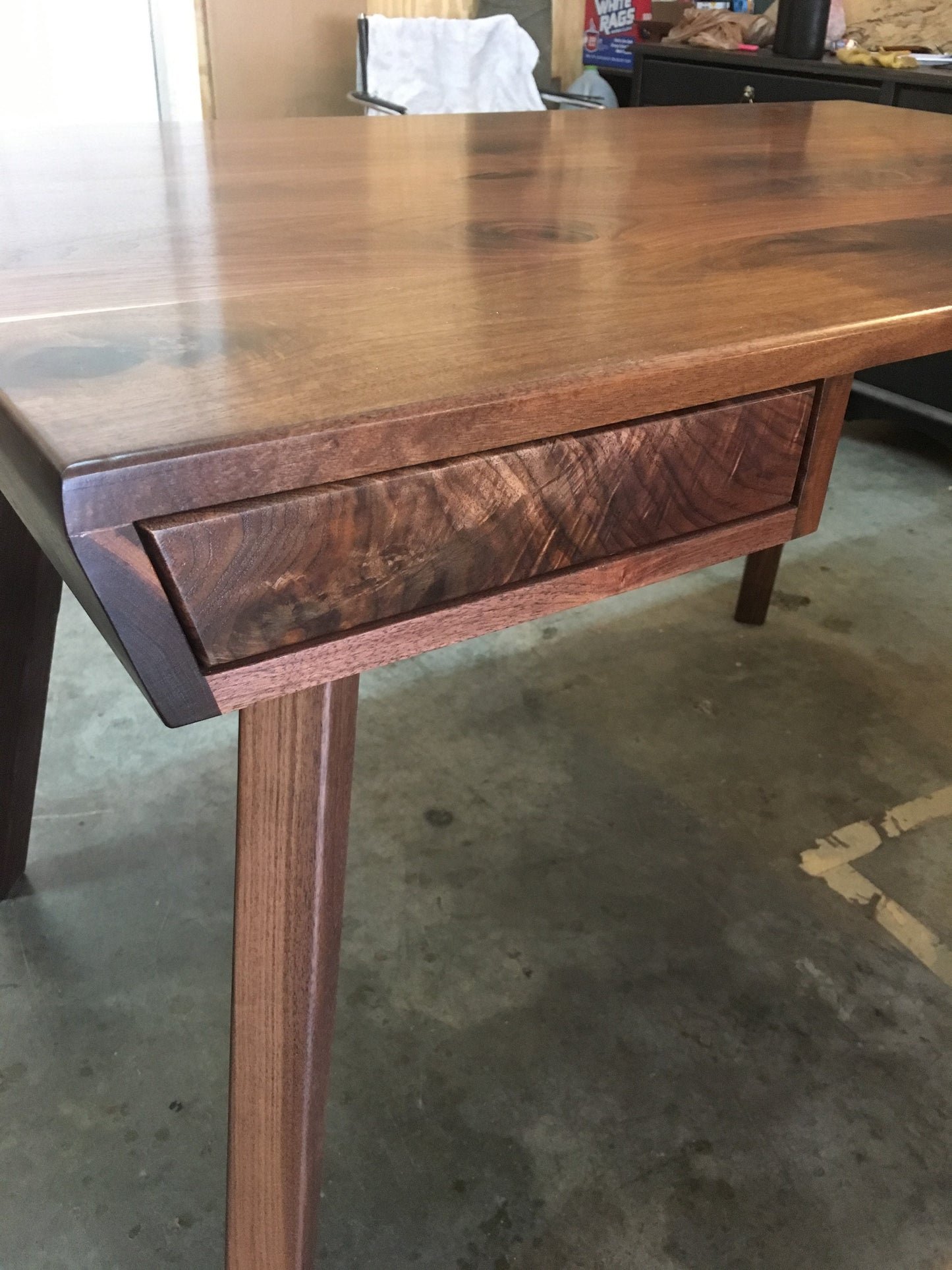 Mid Century Modern Desk with Figured Walnut Drawers