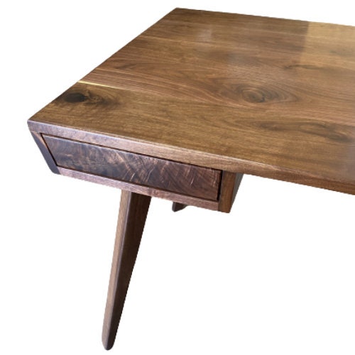 figured walnut desk, mid century modern desk with drawers, handmade mid century modern desk, mcm desk with drawers, handmade walnut desk