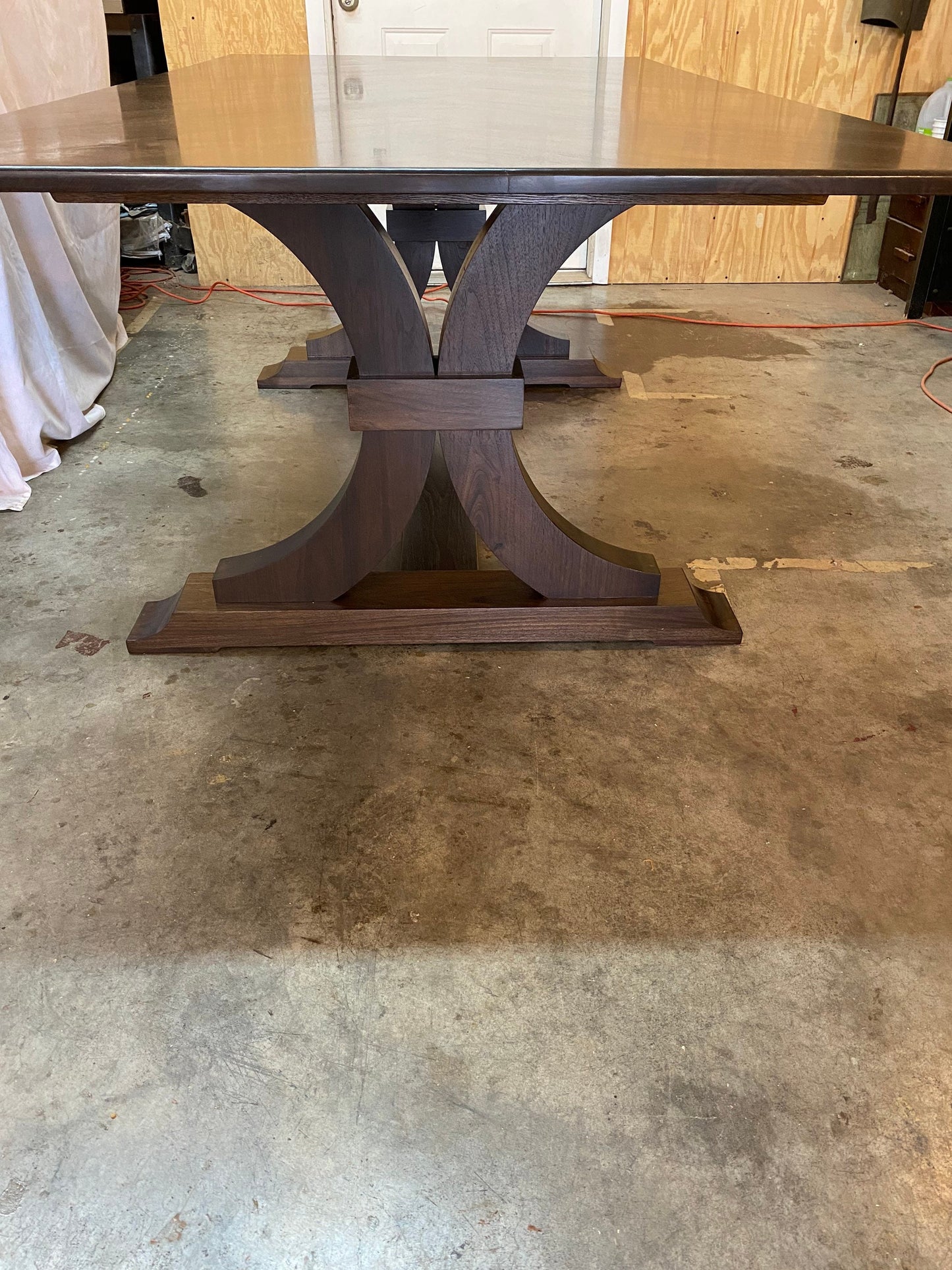 Stunning Herringbone Dining table with Solid Walnut Traditional Trestle Base