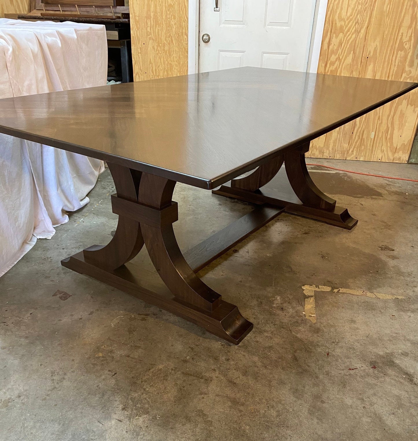 Stunning Herringbone Dining table with Solid Walnut Traditional Trestle Base