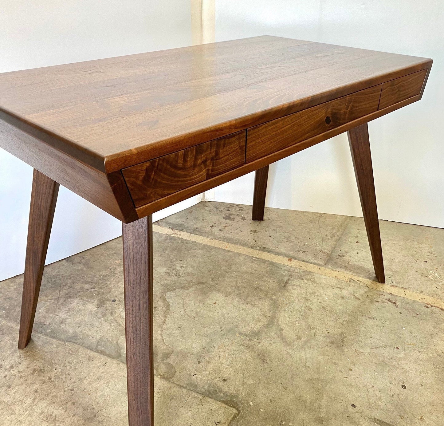 MCM Walnut Writing Desk With Push To Open Drawers