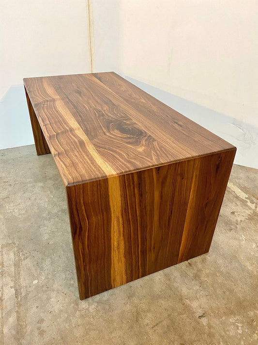 waterfall coffee table, walnut coffee table, handmade furniture columbus ohio, custom coffee table, modern walnut coffee table