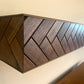 unique fireplace mantle, walnut fireplace mantle mantel, handmade furniture columbus ohio, herringbone mantle shelf, unique floating shelving, walnut floating shelf