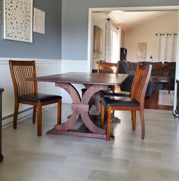 Stunning Herringbone Dining table with Solid Walnut Traditional Trestle Base